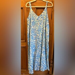 NWT. XL Le Ragazze. Made in Italy. Blue and White Linen blend Maxi Dress